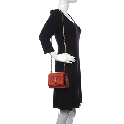 Saint Laurent Metallic Calfskin Small Classic Monogram Kate Satchel Red 2 of 9