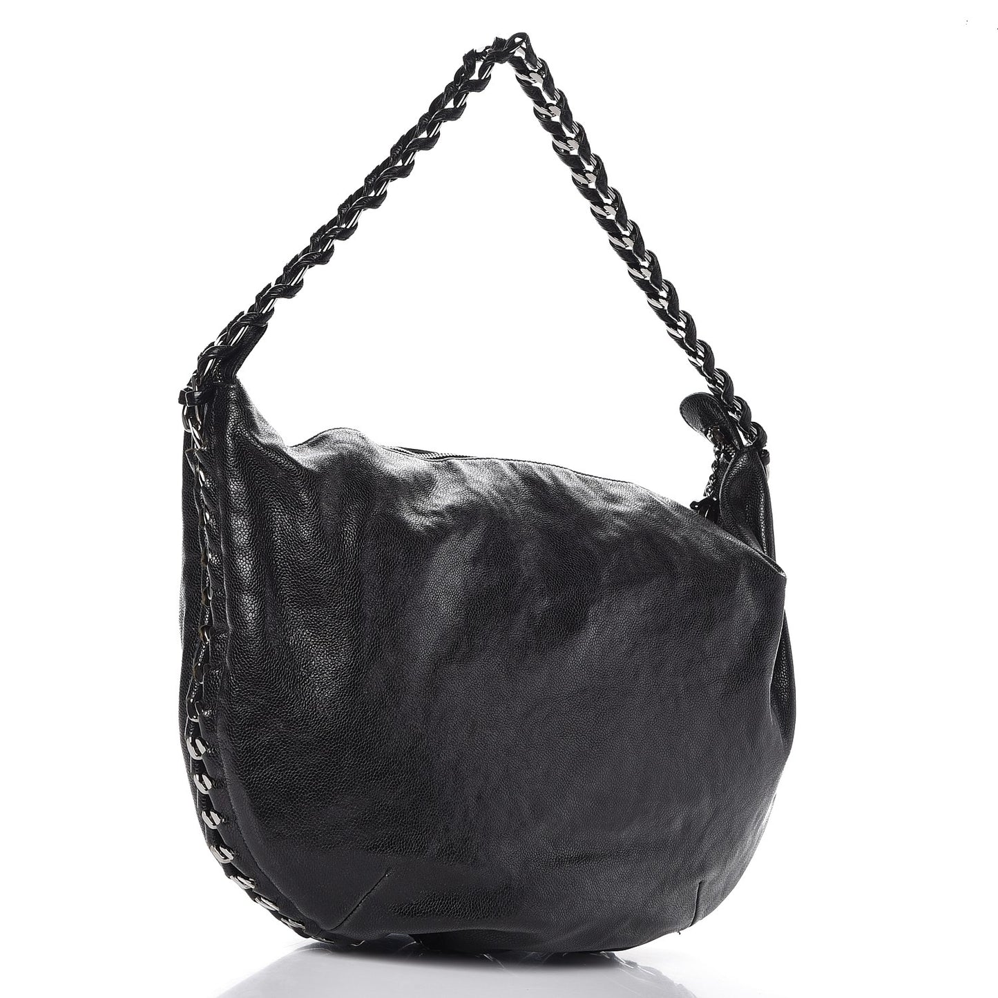 Glazed Caviar Modern Chain Hobo Black