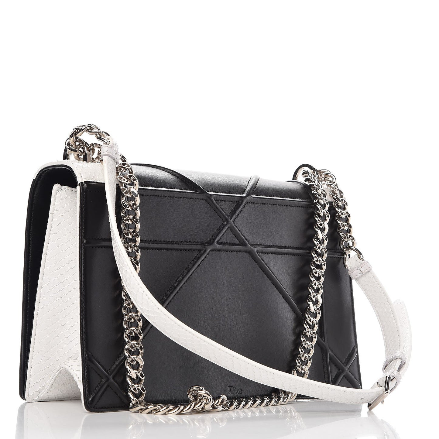Lambskin Python Large Diorama Flap Bag Black White