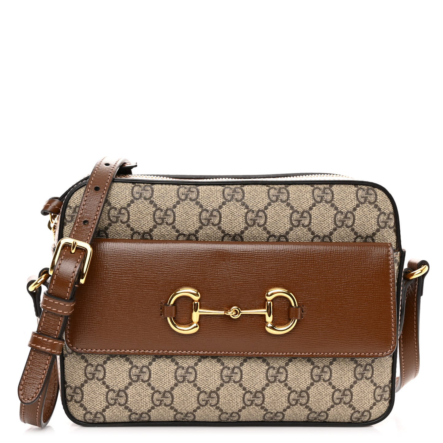 GG Supreme Monogram Small Horsebit 1955 Shoulder Bag Beige Brown Sugar