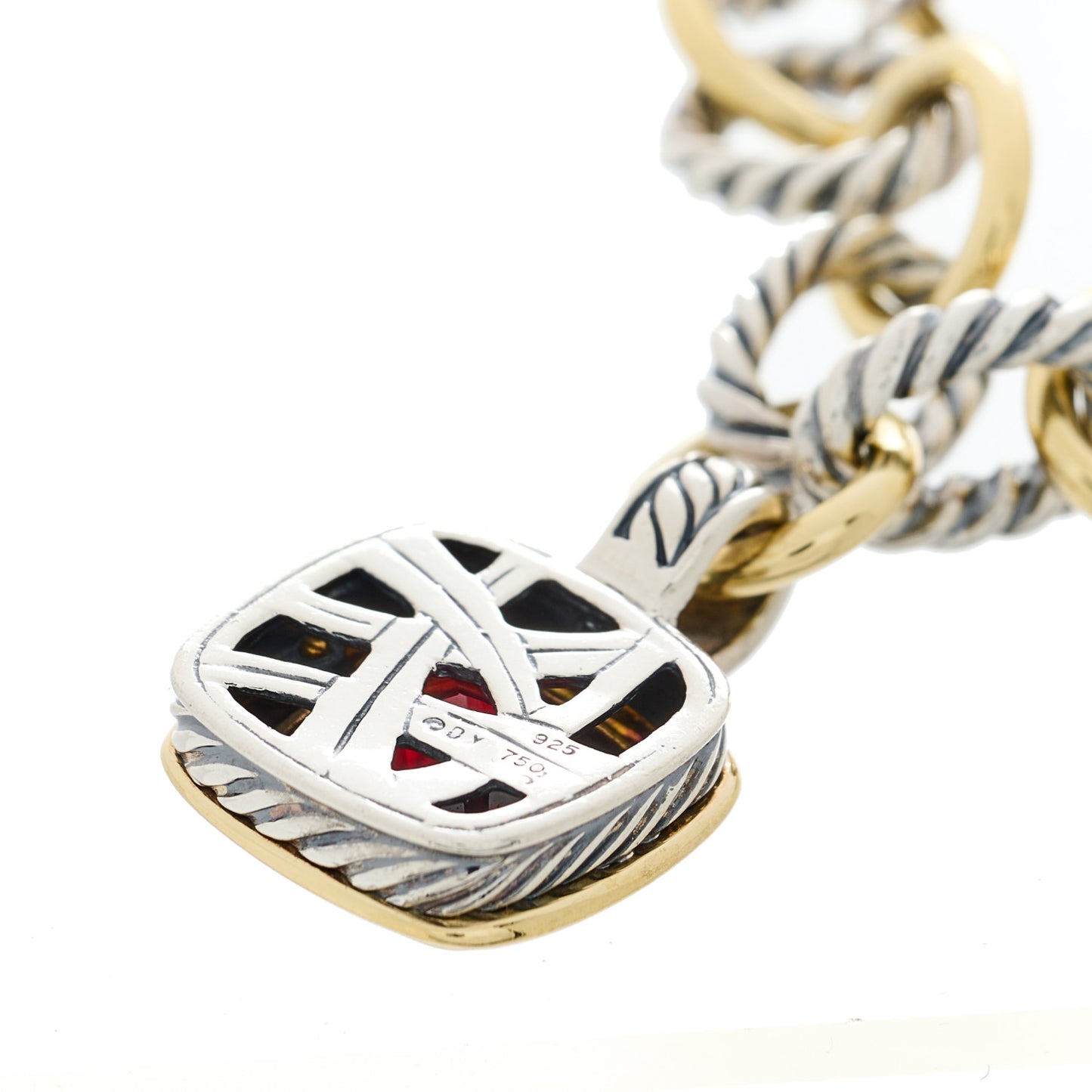 Sterling Silver 18K Yellow Gold Garnet Carnelian 25th Anniversary Charm Bracelet