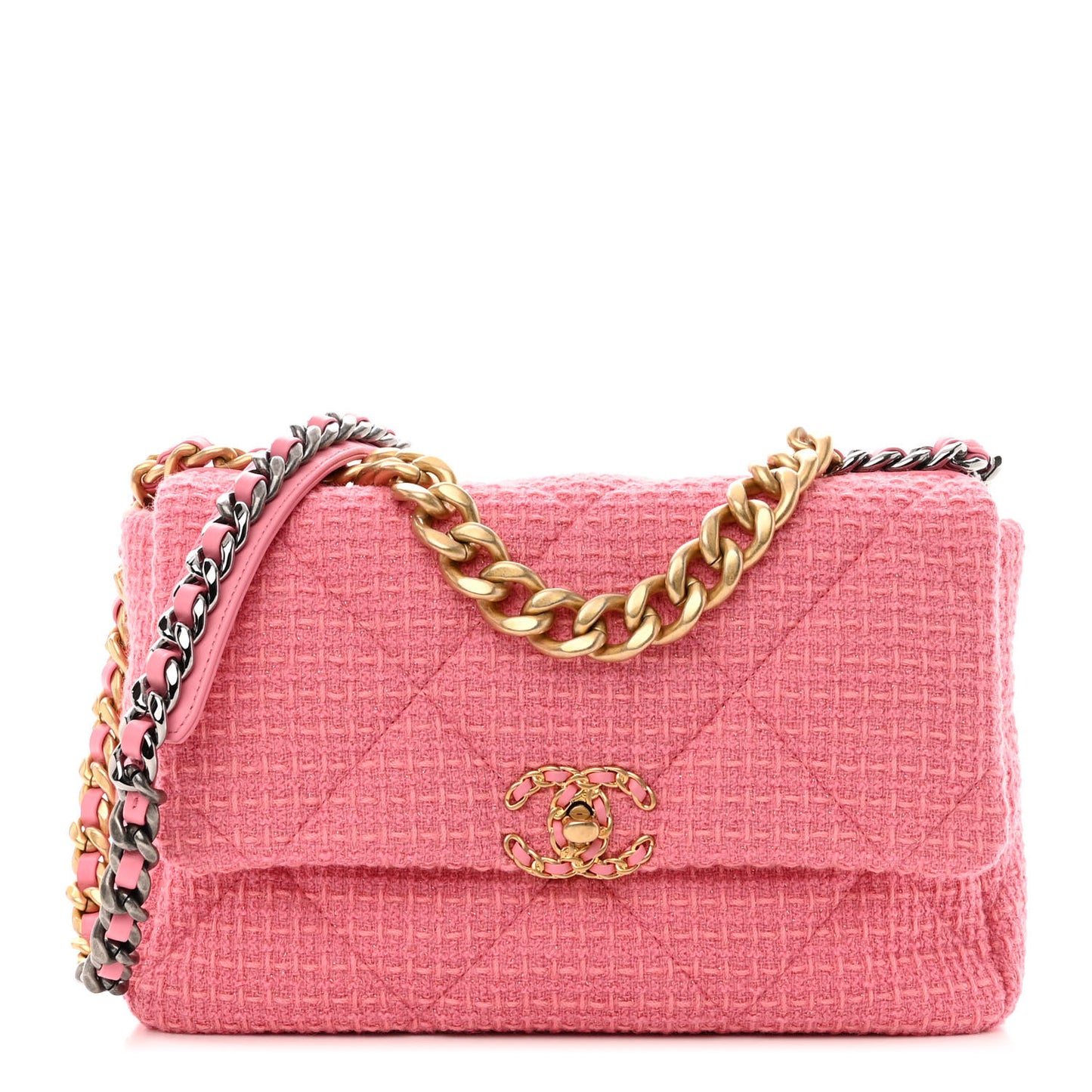 Metallic Tweed Quilted Large Chanel 19 Flap Pink