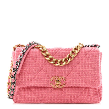 Chanel Metallic Tweed Quilted Large Chanel 19 Flap Pink 1 of 11