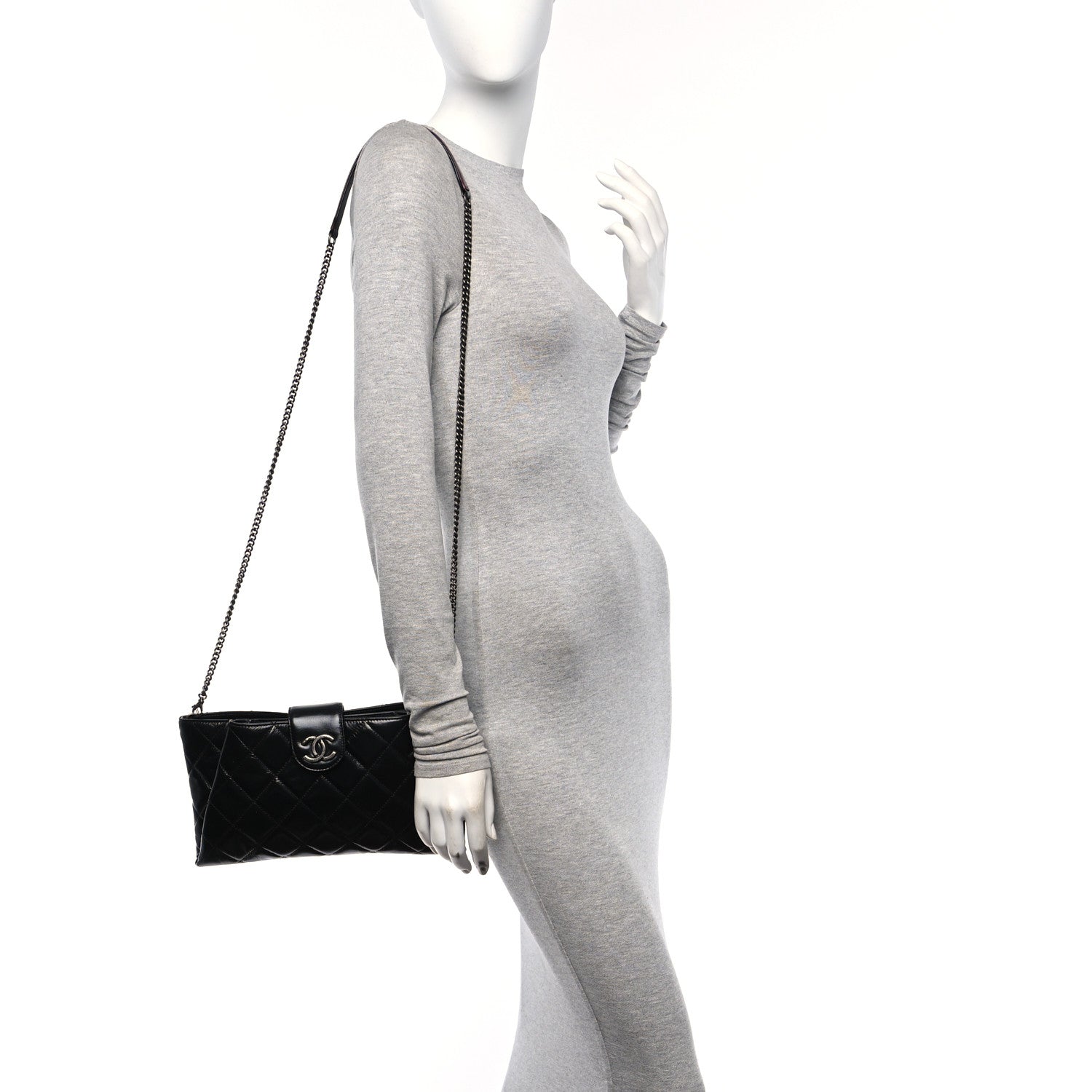 Chanel Glazed Calfskin Quilted Coco Pleats Clutch Black 3 of 10