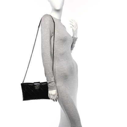 Chanel Glazed Calfskin Quilted Coco Pleats Clutch Black 3 of 10