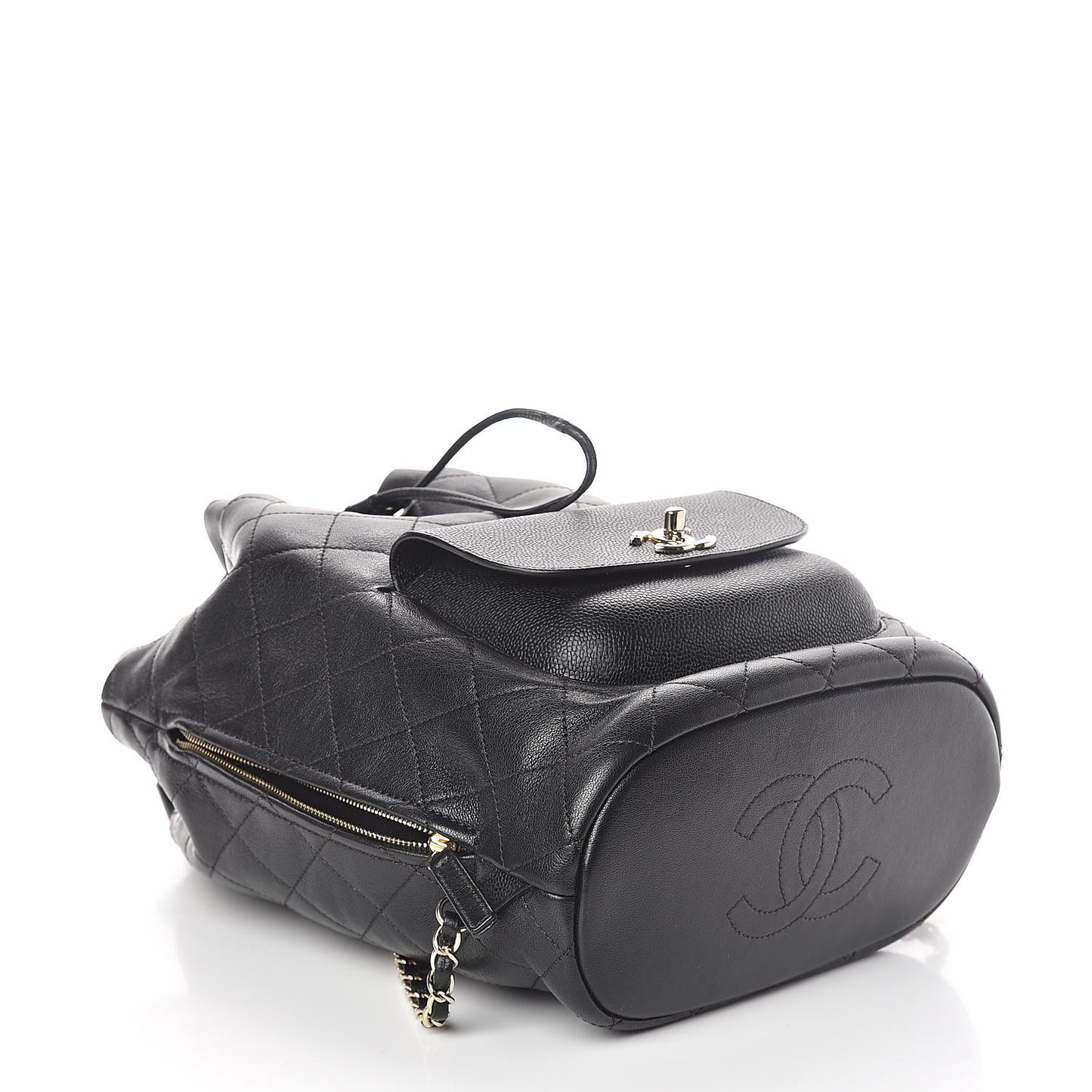 Sheepskin Caviar Quilted Daily Round Backpack Black