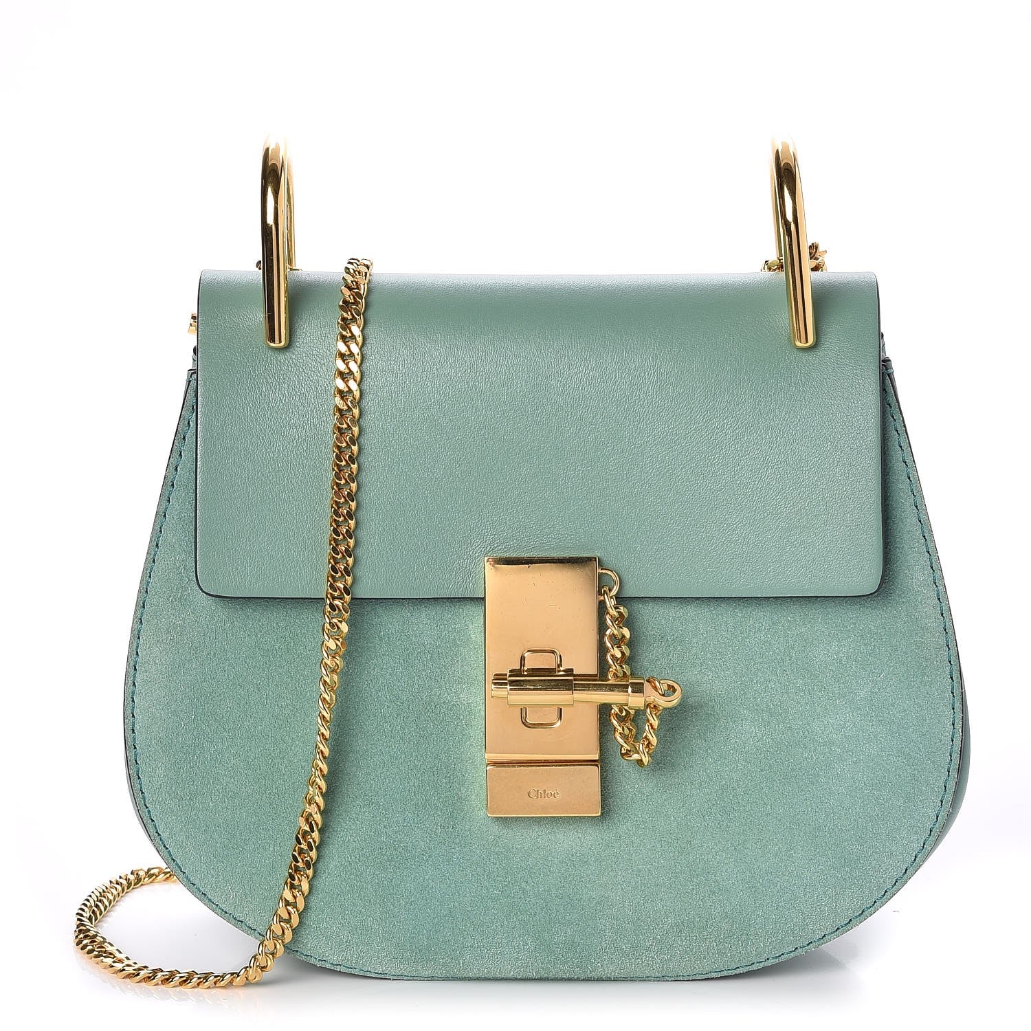 Chloe Suede Smooth Calfskin Drew Shoulder Bag Soft Green 1 of 8