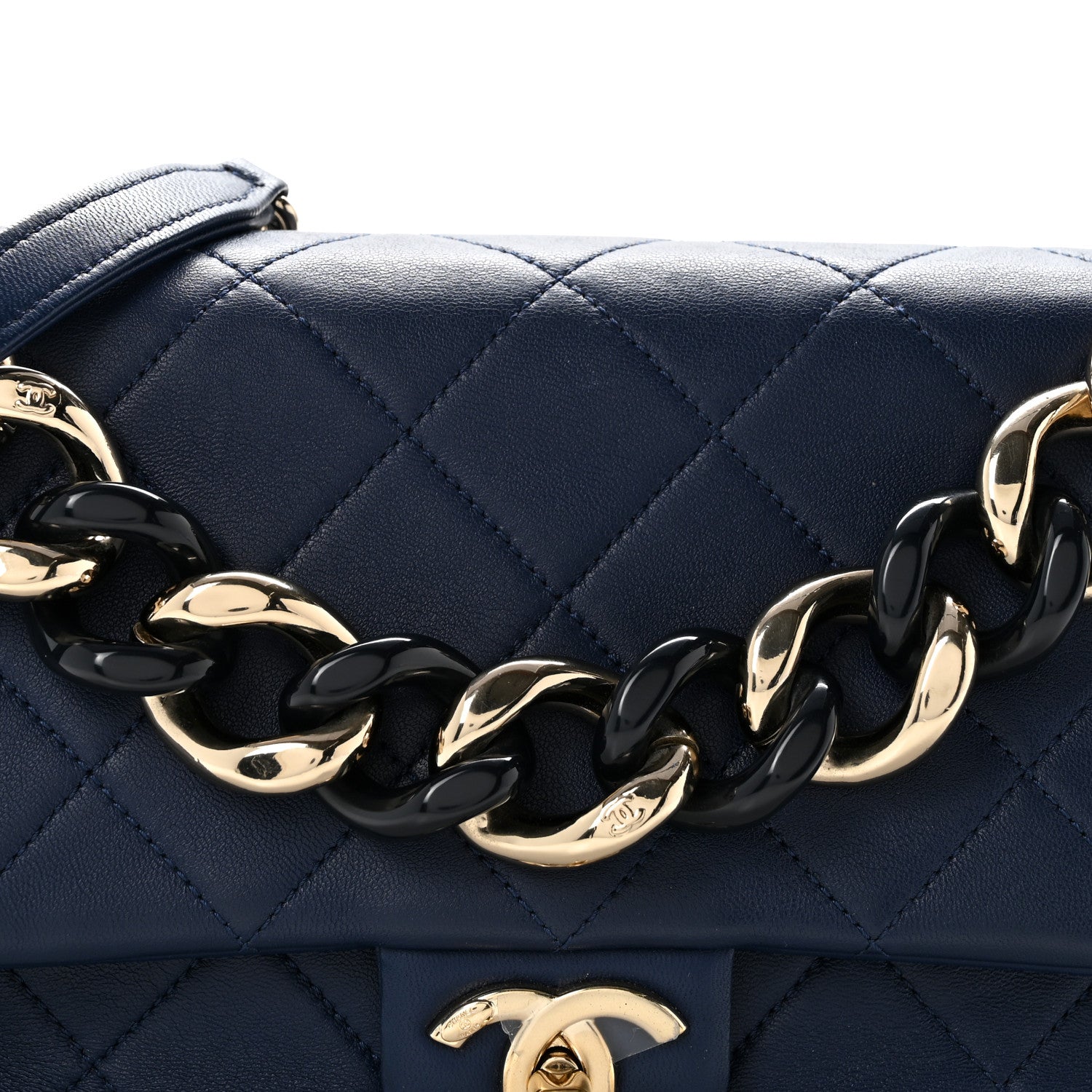 Chanel Lambskin Quilted Resin Bi-Color Chain Flap Bag Navy 8 of 14