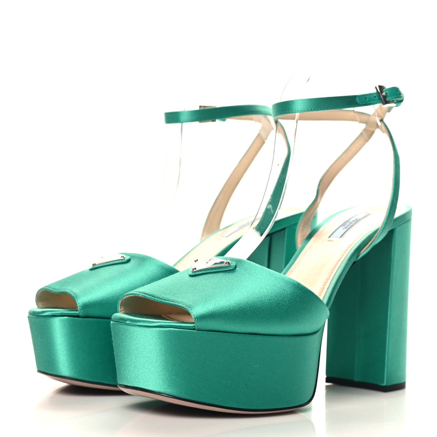 Prada Satin Metal Triangle Logo Ankle Strap 40/135mm Platform Sandals 40 Assenzio 4 of 8
