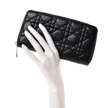 Christian Dior Lambskin Cannage Lady Dior Zip Wallet Black 2 of 11
