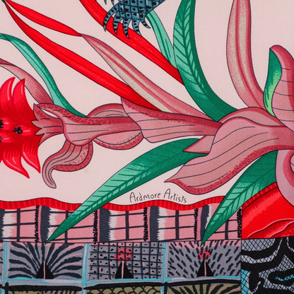Hermes Silk La Marche Du Zambeze Scarf 90 Rose Pale Rouge Vert 4 of 8