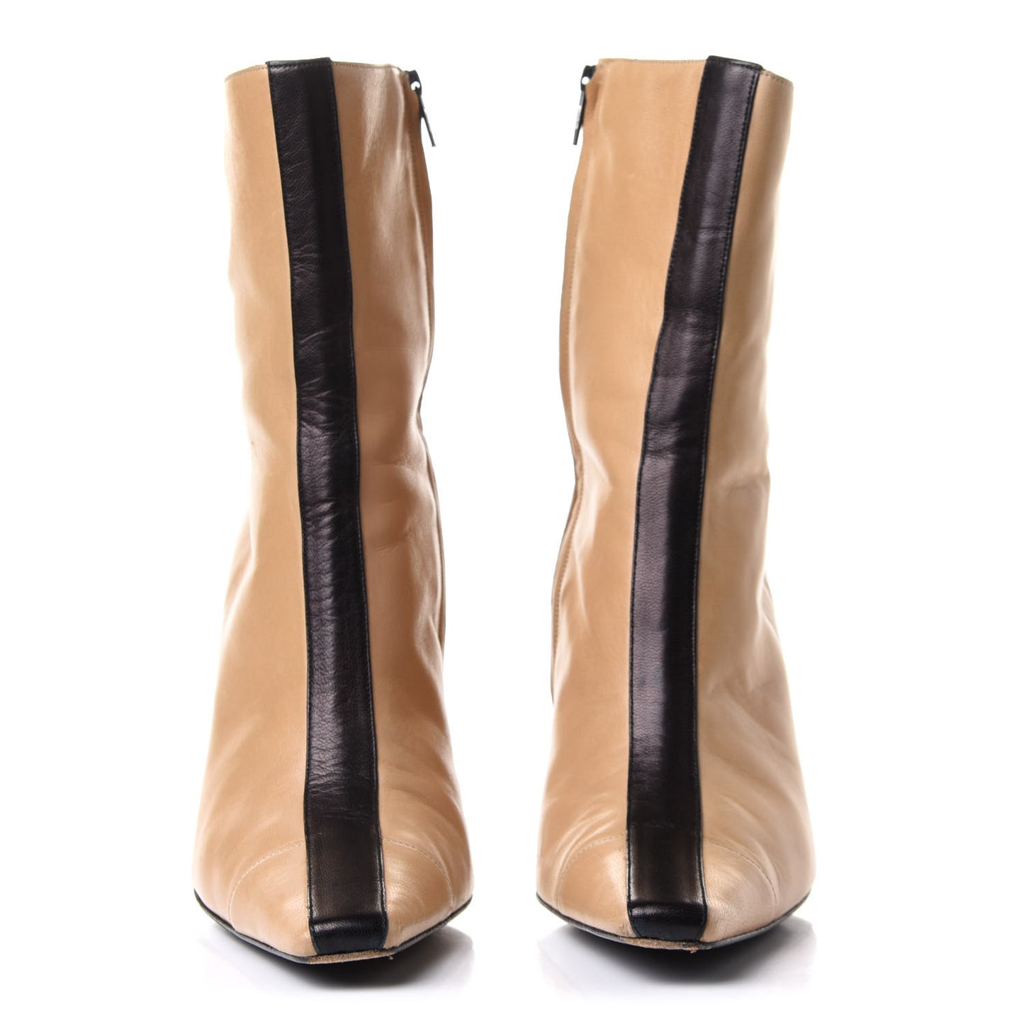 Lambskin Cap Toe Ankle Boots 37 Beige Black