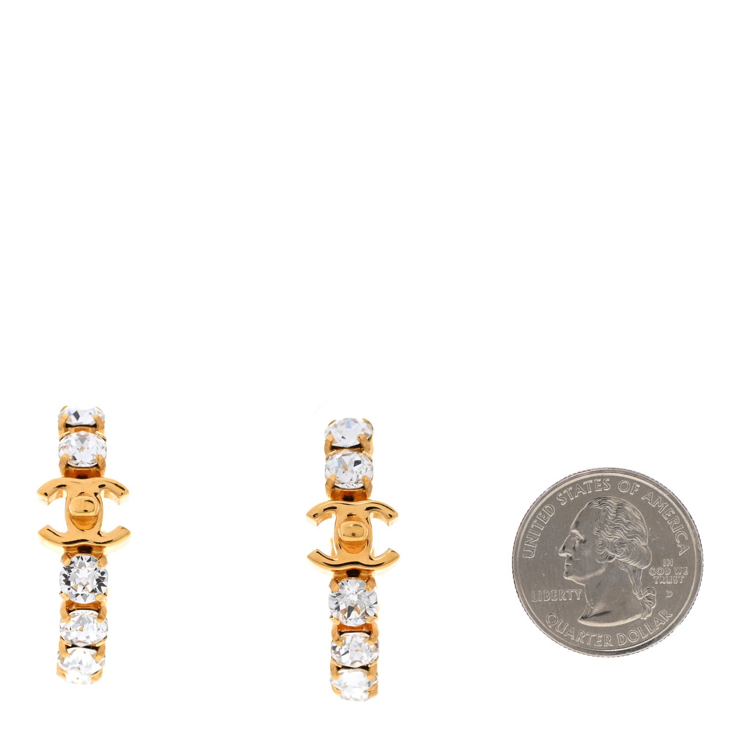 Chanel Crystal CC Turnlock Hoop Earrings Gold 2 of 5