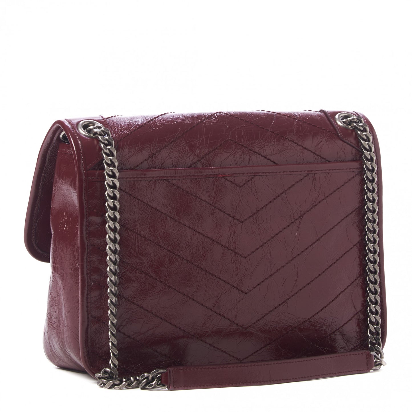Crinkled Calfskin Matelasse Monogram Medium Niki Chain Satchel Burgundy