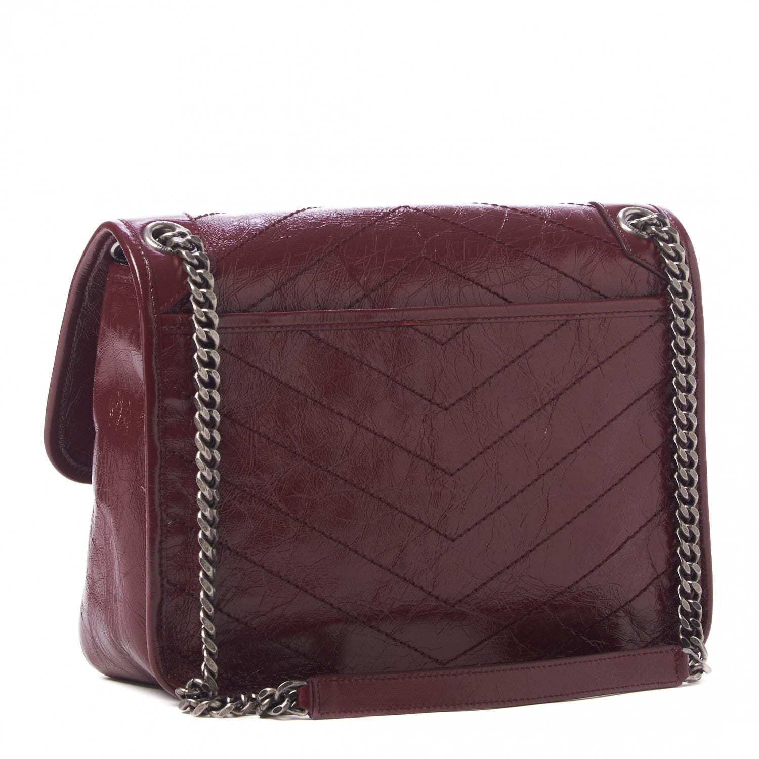 Saint Laurent Crinkled Calfskin Matelasse Monogram Medium Niki Chain Satchel Burgundy 3 of 9
