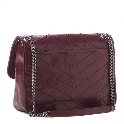 Saint Laurent Crinkled Calfskin Matelasse Monogram Medium Niki Chain Satchel Burgundy 3 of 9