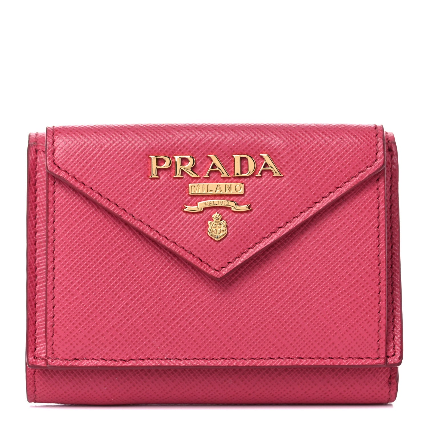 Prada Saffiano Metal Small Tri-Fold Wallet Peonia 1 of 15