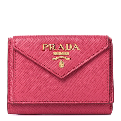 Prada Saffiano Metal Small Tri-Fold Wallet Peonia 1 of 15