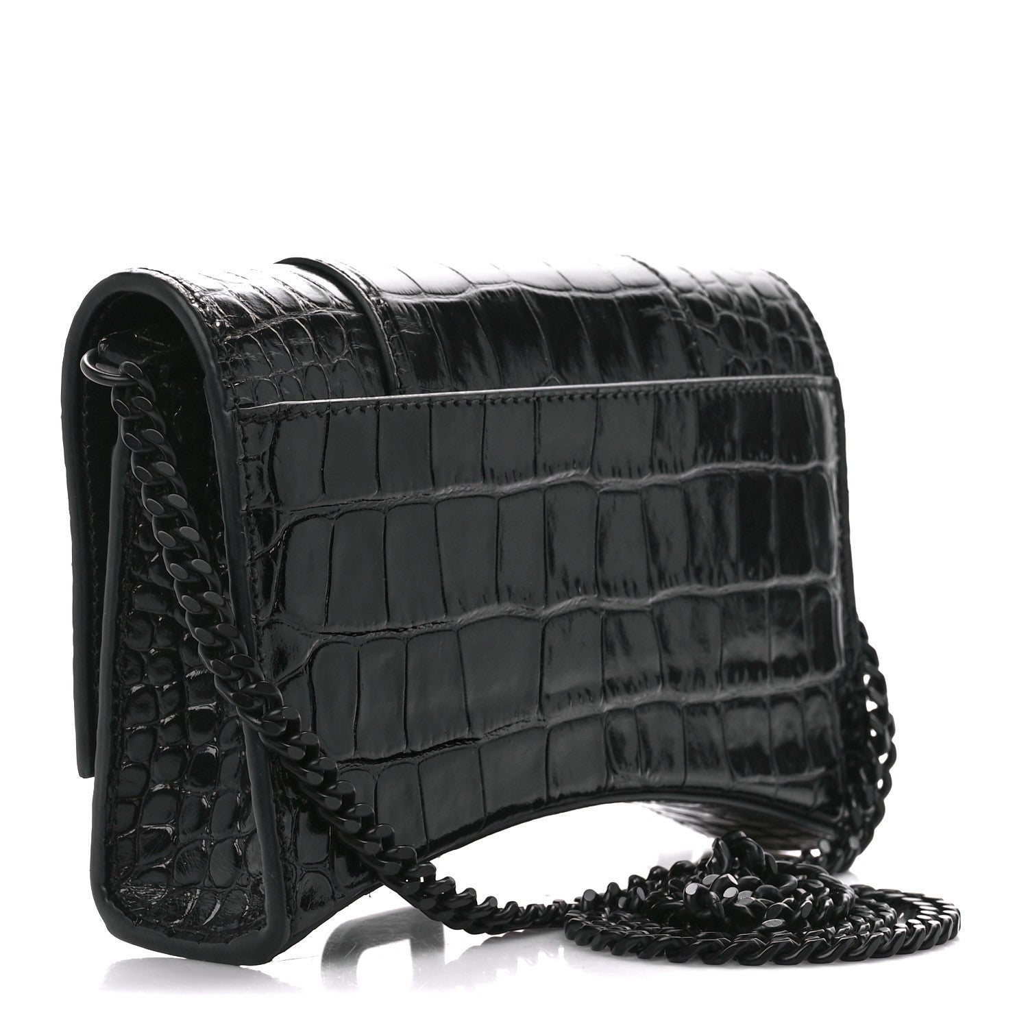 Balenciaga Shiny Calfskin Monochrome Crocodile Embossed Hourglass Chain Bag Black 3 of 11