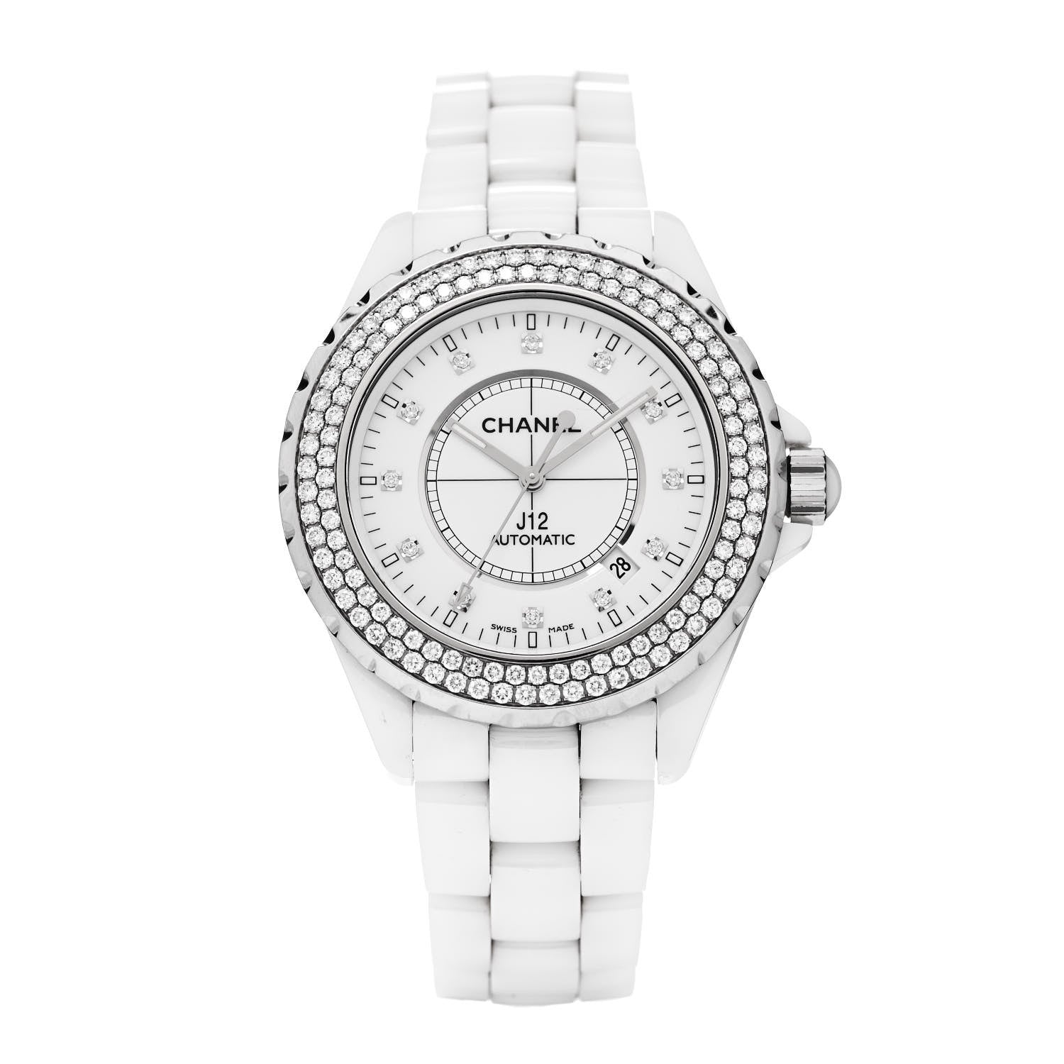 Chanel Stainless Steel Ceramic Diamond Pave Bezel 42mm J12 Automatic Watch White 1 of 5