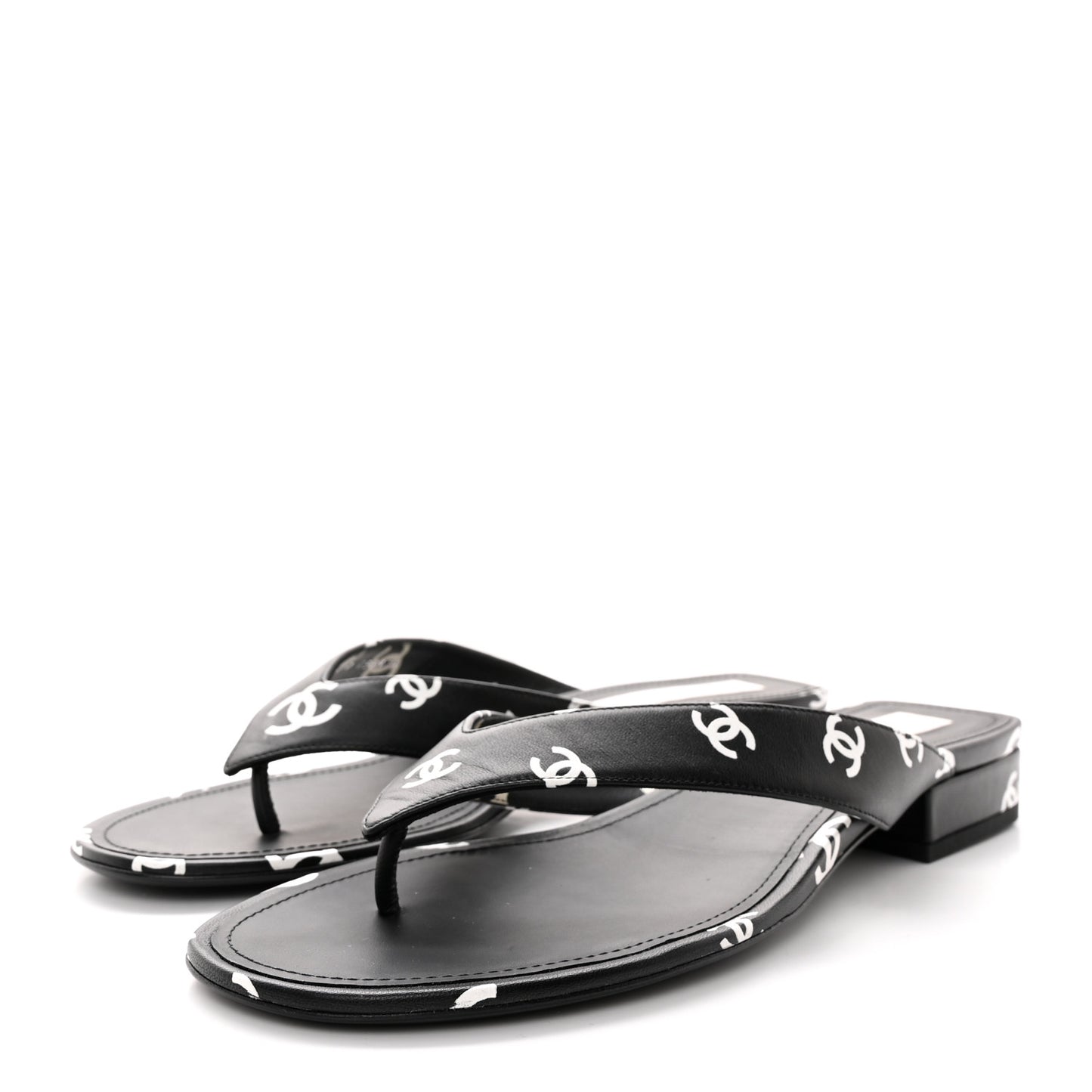 Printed Lambskin Coco Beach Thong Sandals 41 Black White