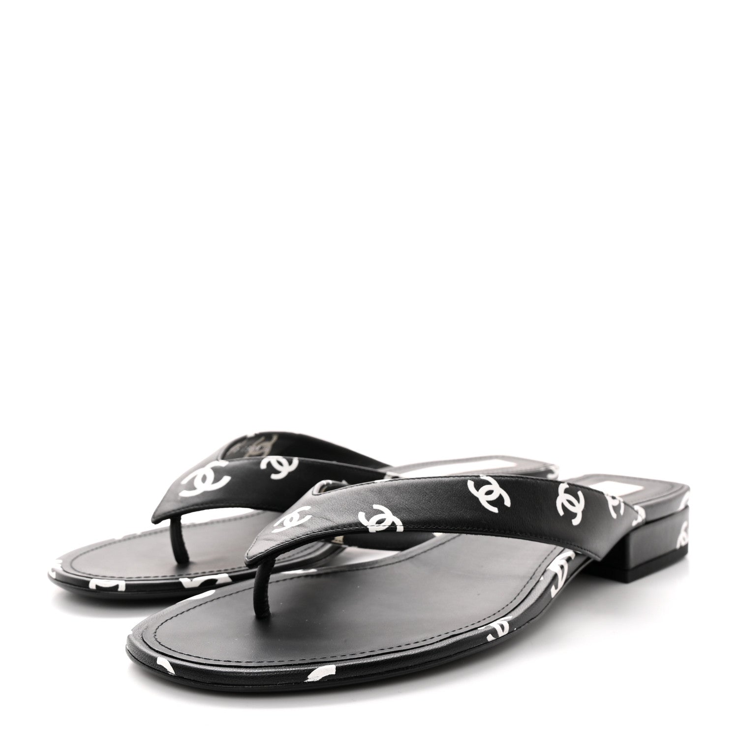Chanel Printed Lambskin Coco Beach Thong Sandals 41 Black White 3 of 14
