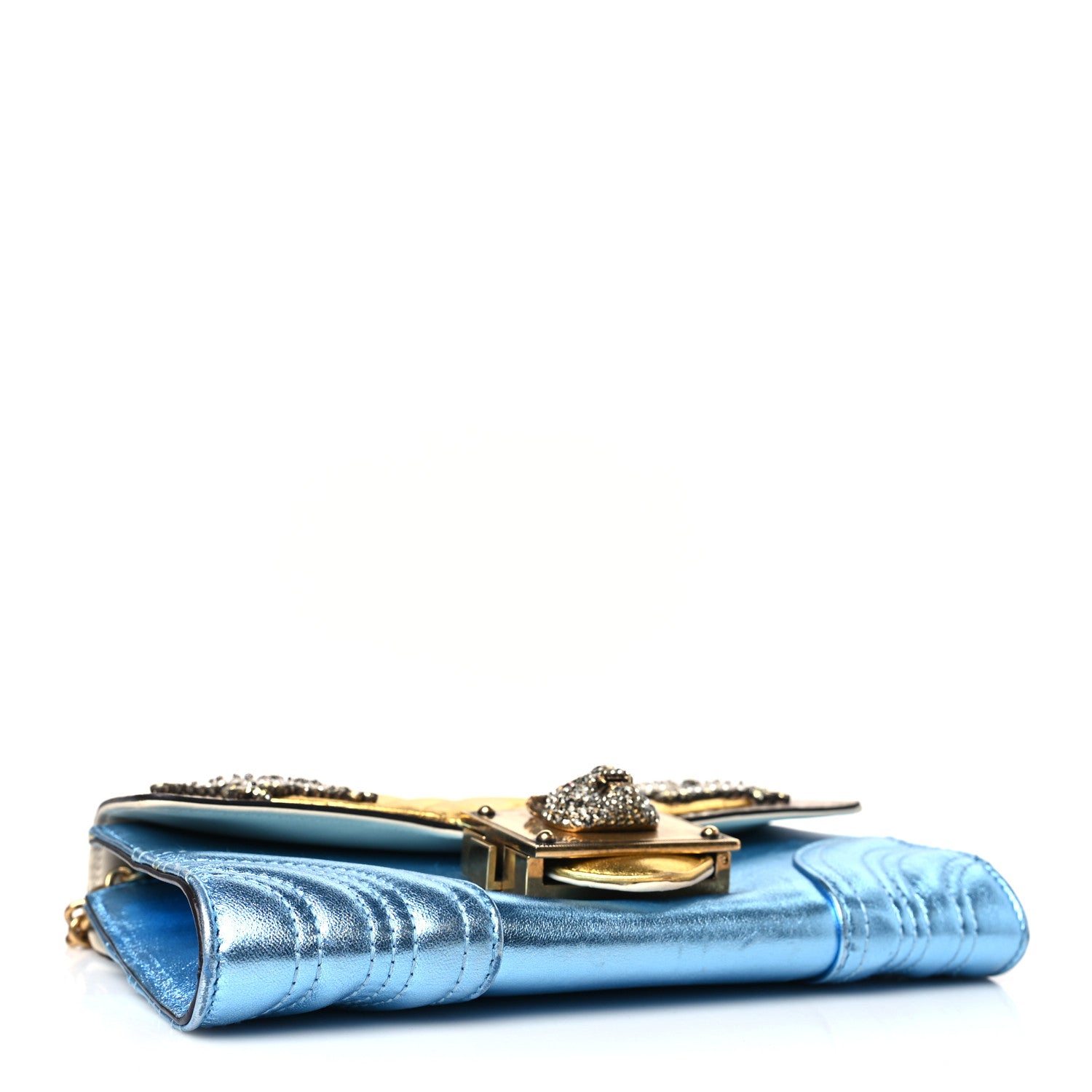 Gucci Snakeskin Metallic Nappa Animalier Broadway Chain Bag Blue Yellow 4 of 11