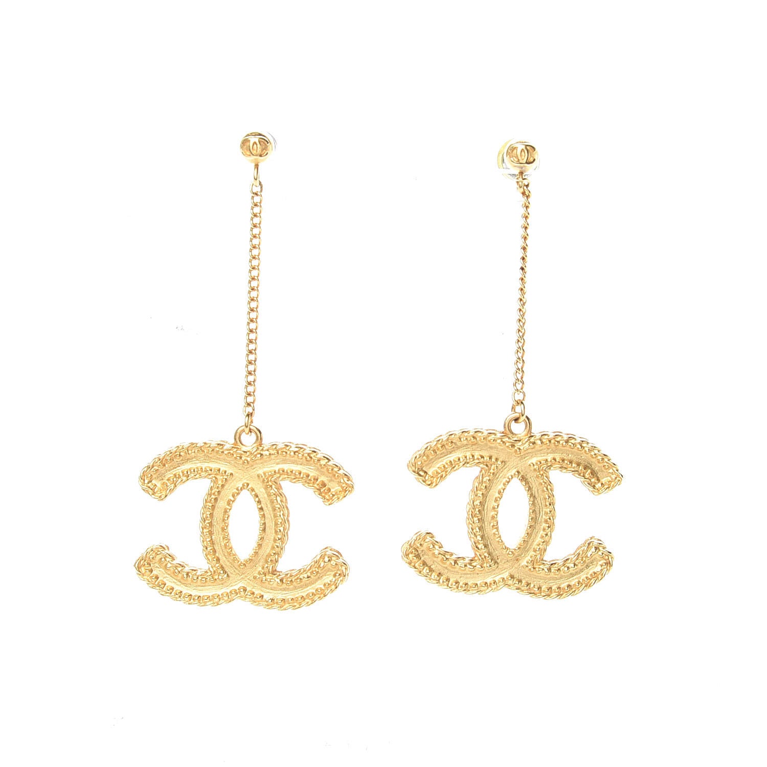 Chanel CC Drop Earrings Matte Gold 1 of 5