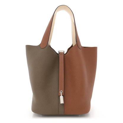 Hermes Taurillon Clemence Casaque Picotin Lock 22 Gold Etoupe Nata 1 of 12