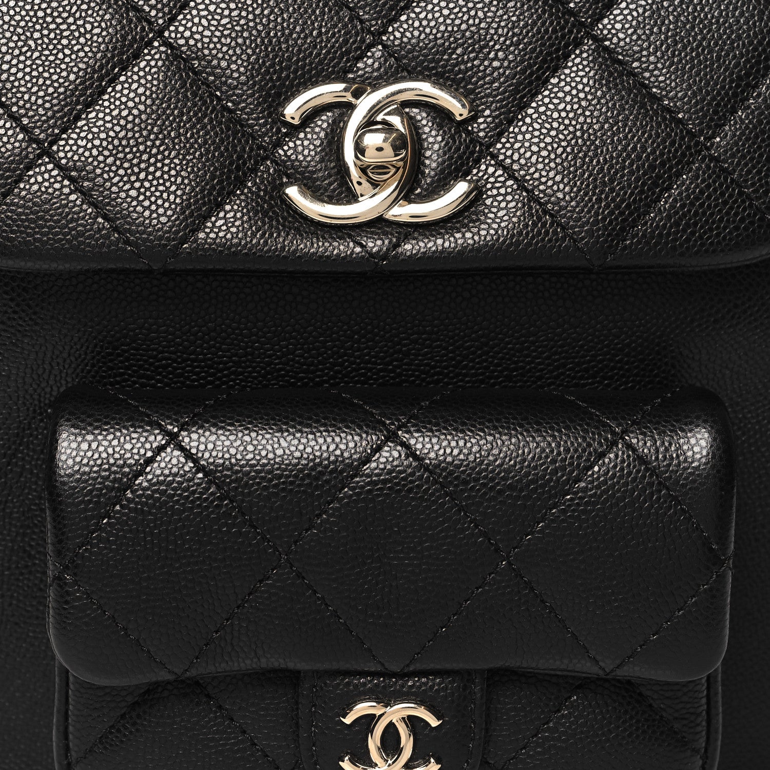 Chanel Shiny Caviar Quilted Small Pockets Drawstring Backpack Black 8 of 10