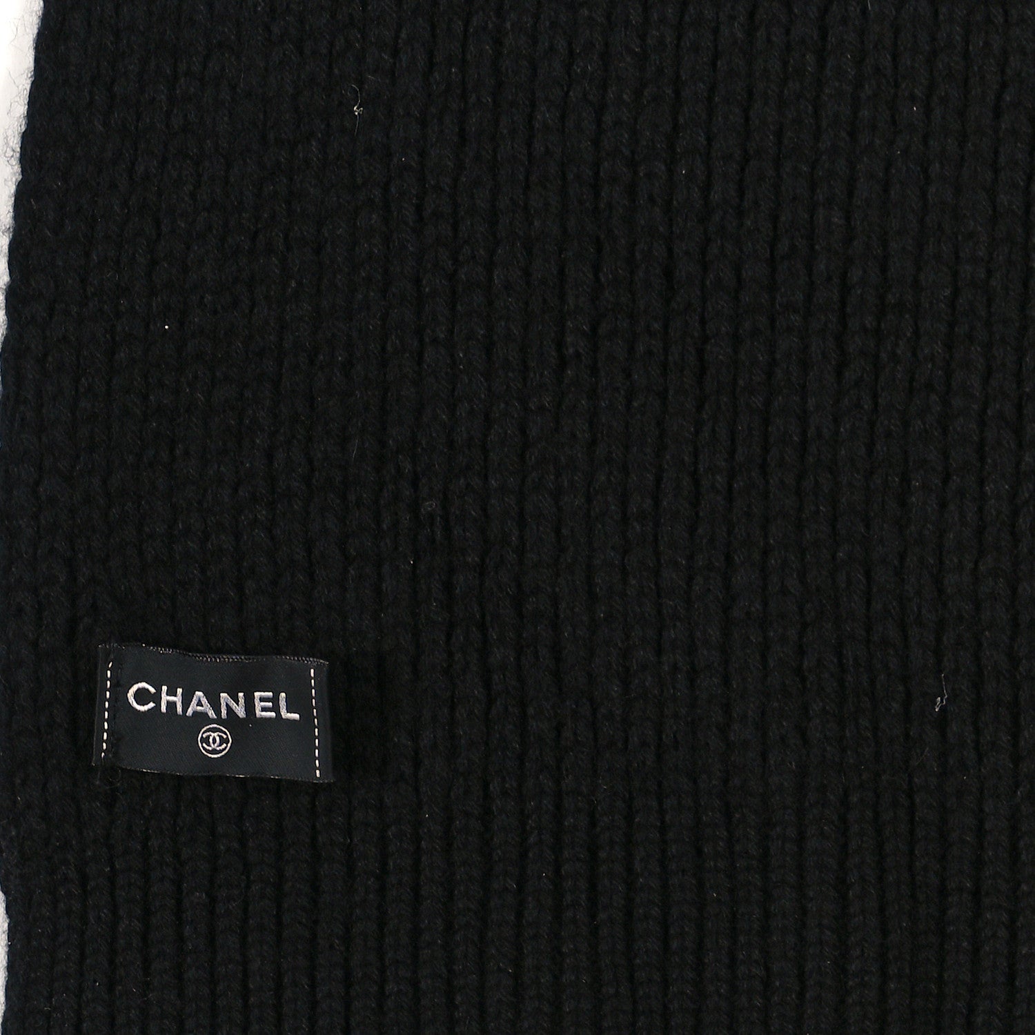 Chanel Cashmere Knit CC Scarf Black White 3 of 3