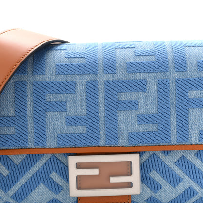Fendi Denim Vitello King FF Embroidered Baguette Denim Chiaro Brandy 8 of 10