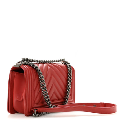 Chanel Calfskin Chevron Quilted Medium Boy Flap Red 2 of 12