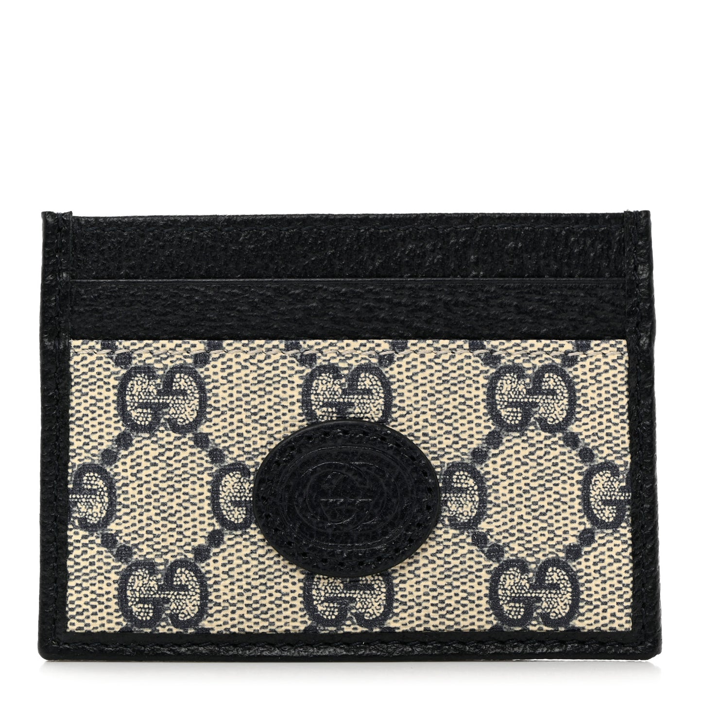 GG Supreme Monogram Textured Dollar Calfskin Retro Interlocking G Card Holder Beige Blue