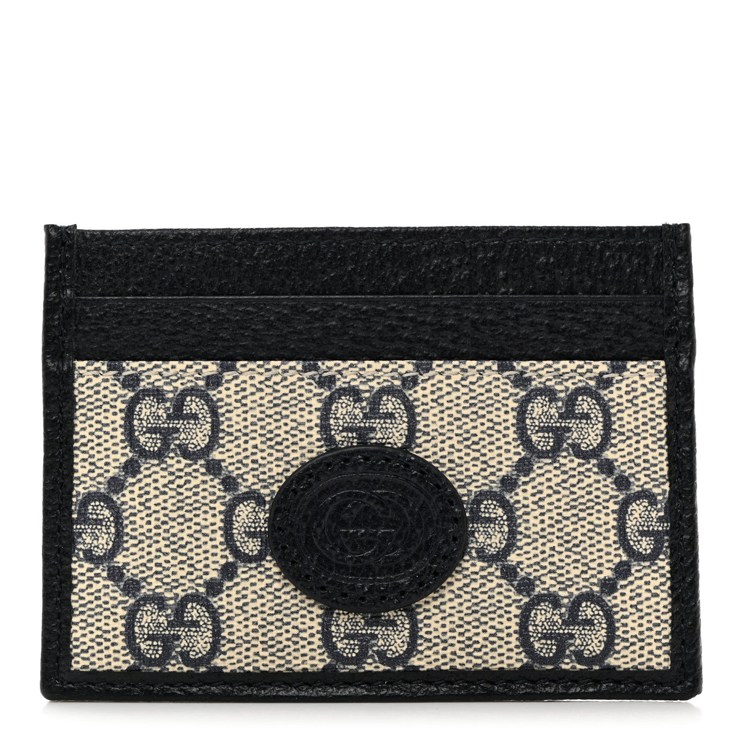 Gucci GG Supreme Monogram Textured Dollar Calfskin Retro Interlocking G Card Holder Beige Blue 1 of 7