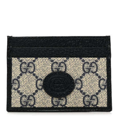 Gucci GG Supreme Monogram Textured Dollar Calfskin Retro Interlocking G Card Holder Beige Blue 1 of 7