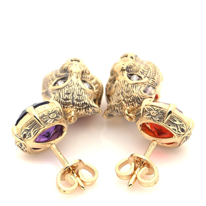 Gucci 18K Yellow Gold Diamond Amethyst Fire Opal Le Marché des Merveilles Feline Drop Earrings 3 of 5