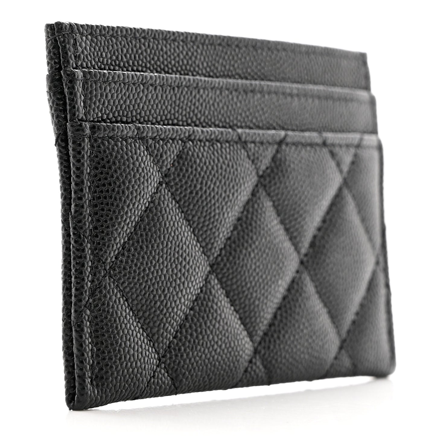 Caviar Metal Perforated Quilted CC Card Holder Black