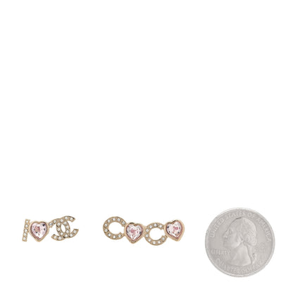 Chanel Metal Strass I Love Coco Heart Earrings Gold Pink 2 of 5