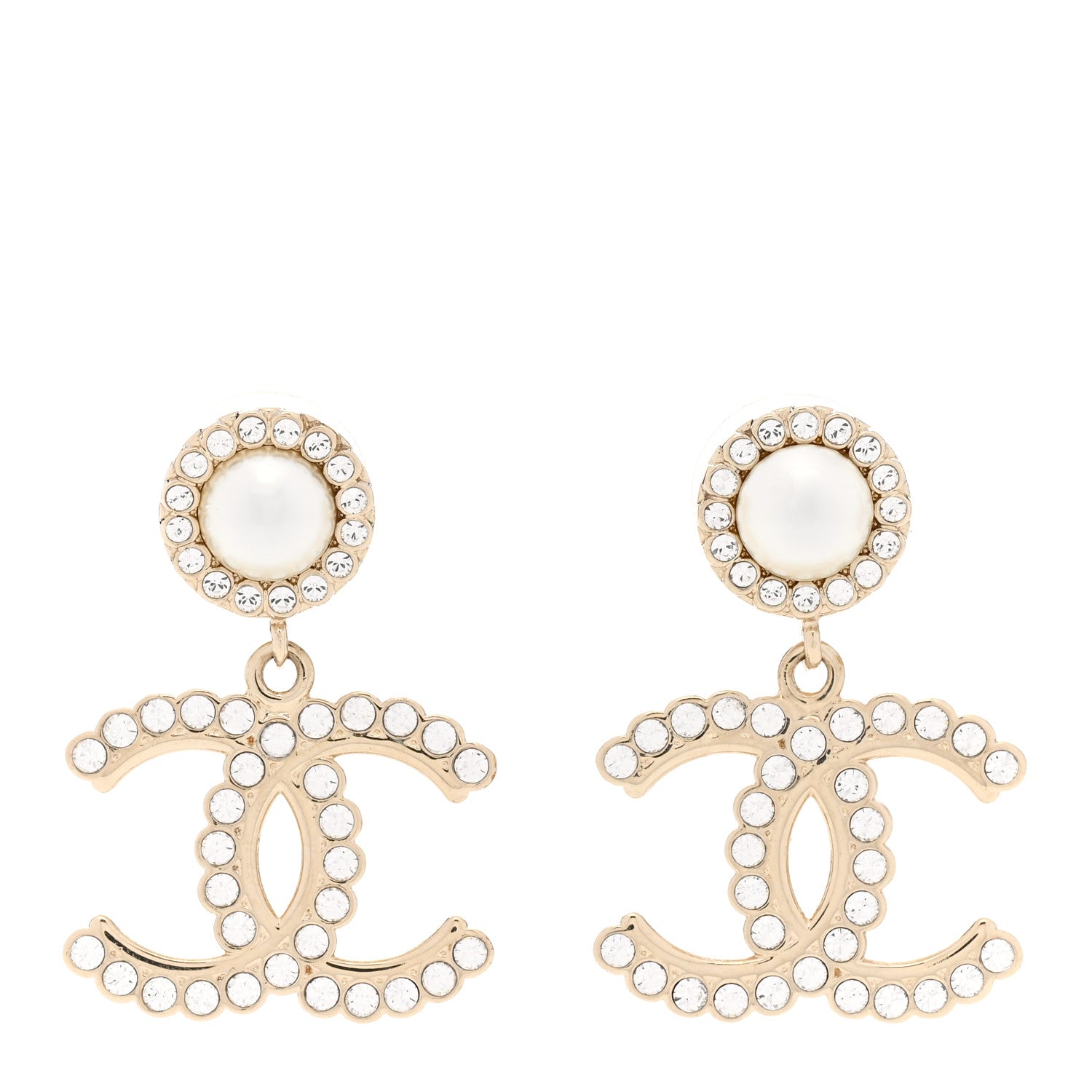 Chanel Crystal Pearl Bow-tiful CC Drop Earrings Gold 1 of 7