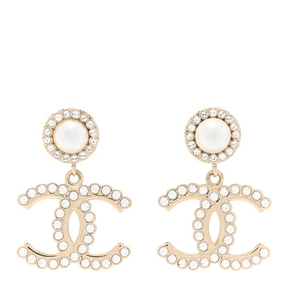 Chanel Crystal Pearl Bow-tiful CC Drop Earrings Gold 1 of 7