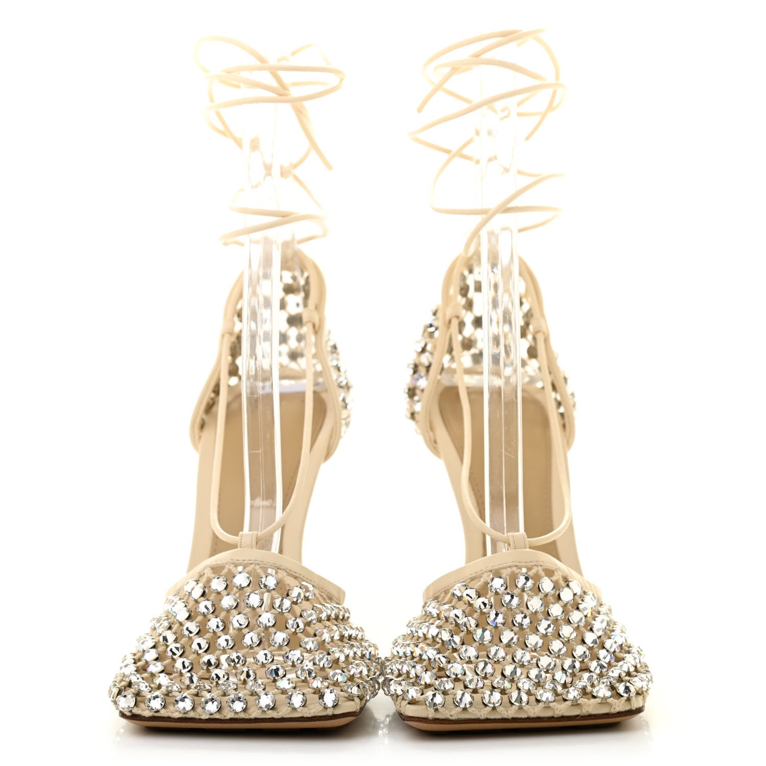 Bottega Veneta Mesh Nappa Crystal Embellished Sparkle Stretch Ankle Tie Sandals 38 Toile 2 of 9