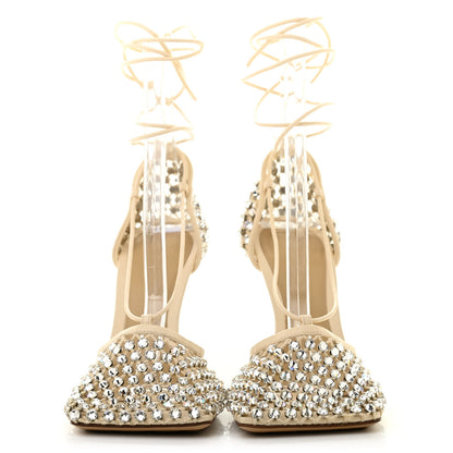Bottega Veneta Mesh Nappa Crystal Embellished Sparkle Stretch Ankle Tie Sandals 38 Toile 2 of 9