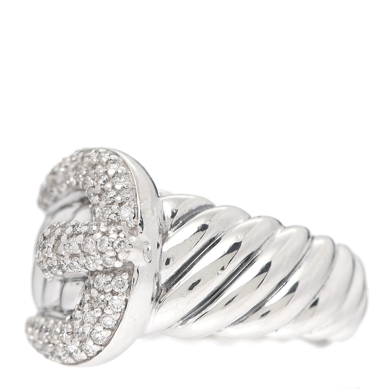 David Yurman Sterling Silver Diamond Buckle Cable Ring 54 6.75 3 of 5