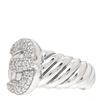 David Yurman Sterling Silver Diamond Buckle Cable Ring 54 6.75 3 of 5