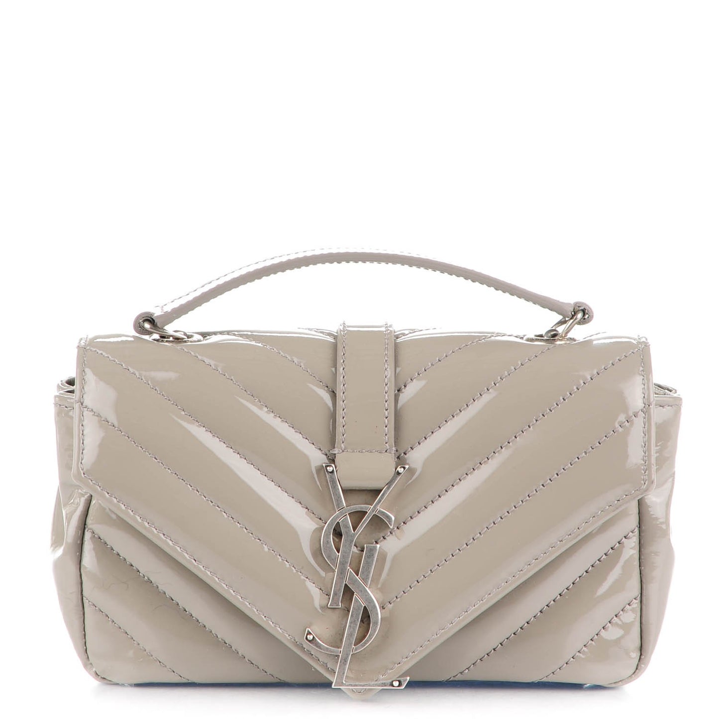 Patent Matelasse Chevron Monogram Classic Baby Chain Bag Light Grey