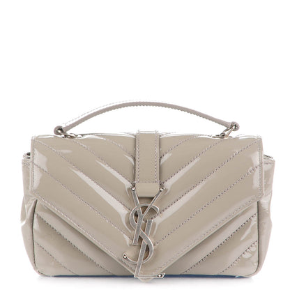 Saint Laurent Patent Matelasse Chevron Monogram Classic Baby Chain Bag Light Grey 1 of 8