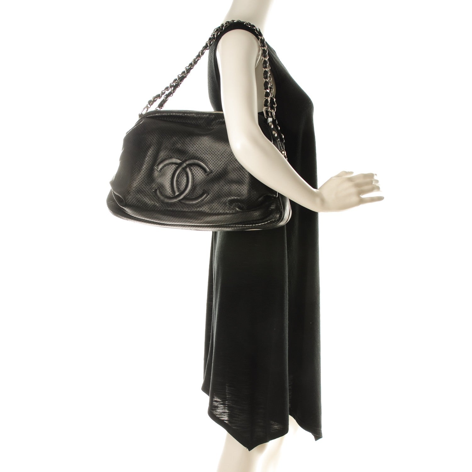 Chanel Lambskin Perforated Baseball Spirit Ligne Bag Black 2 of 9