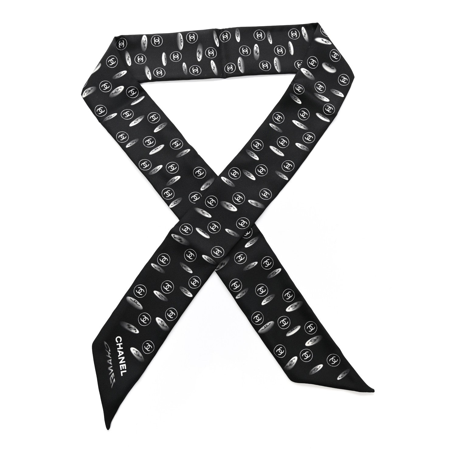 Chanel Silk CC Slim Bandeau Scarf Black 1 of 3