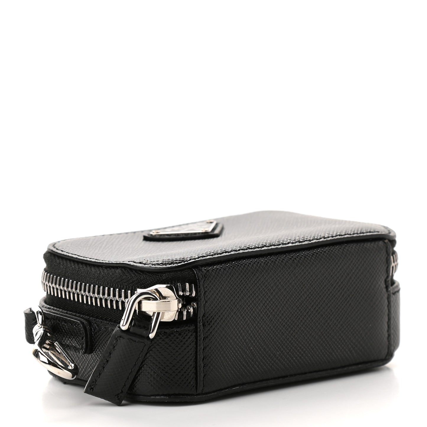 Saffiano Travel Metal Triangle Logo Mini Pouch Shoulder Bag Black
